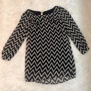 Black and White Chevron Dress, Small, with Slip Built-In!